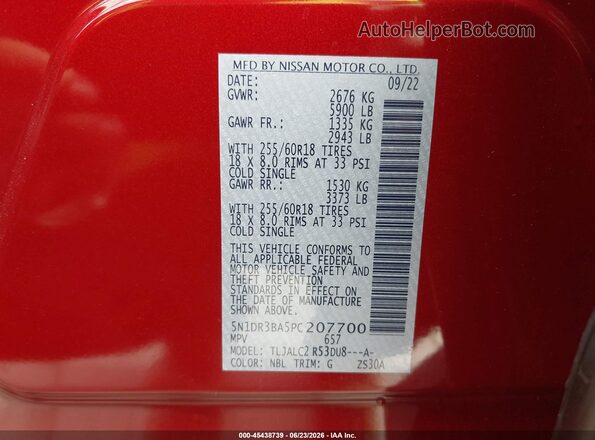 5N1DR3BA5PC207700 2023 NISSAN PATHFINDER Red Շարժիչի բաժամունքի տեսք