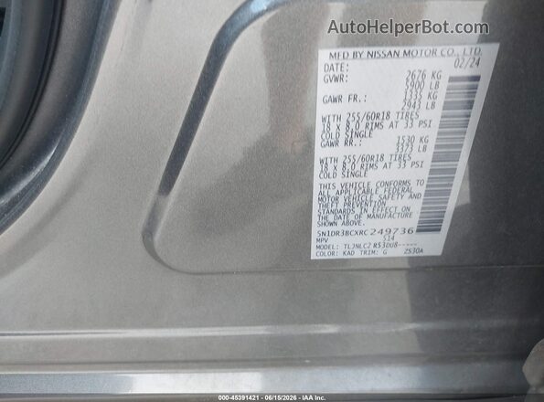 5N1DR3BCXRC249736 2024 NISSAN PATHFINDER Gray 