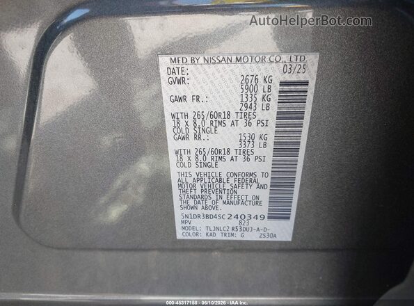 5N1DR3BD4SC240349 2025 NISSAN PATHFINDER Gray Շարժիչի բաժամունքի տեսք