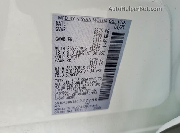 5N1DR3BD4SC247799 2025 NISSAN PATHFINDER White 