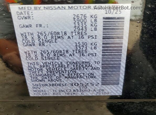 5N1DR3BD8SC305252 2025 NISSAN PATHFINDER Black VIN կոդի պիտակի տեսք