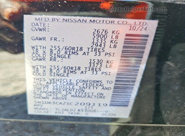 5N1DR3CA2SC209119 2025 NISSAN PATHFINDER Black 