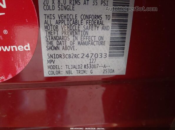 5N1DR3CB2RC247033 2024 NISSAN PATHFINDER Красный Вид подкапотного пространства
