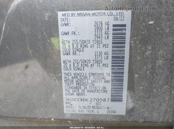 5N1DR3CB8NC270987 2022 NISSAN PATHFINDER Gray Engine compartment view