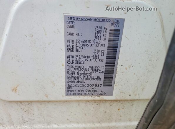 5N1DR3CC2PC207637 2023 NISSAN PATHFINDER White VIN sticker view