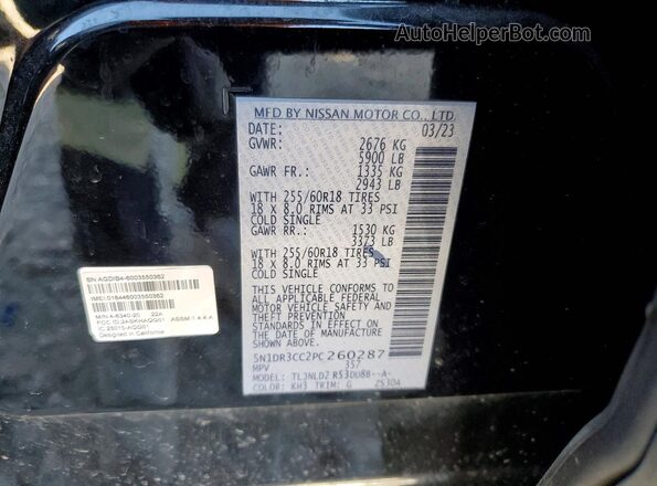 5N1DR3CC2PC260287 2023 NISSAN PATHFINDER Black Вид наклейки з VIN-кодом