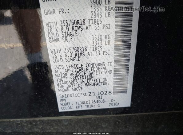 5N1DR3CC7SC211028 2025 NISSAN PATHFINDER Black Vista del compartimento del motor