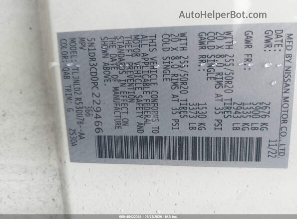 5N1DR3CD0PC229466 2023 NISSAN PATHFINDER White Vista del compartimento del motor