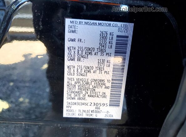 5N1DR3CD4SC230595 2025 NISSAN PATHFINDER Черный Вид наклейки с VIN-кодом