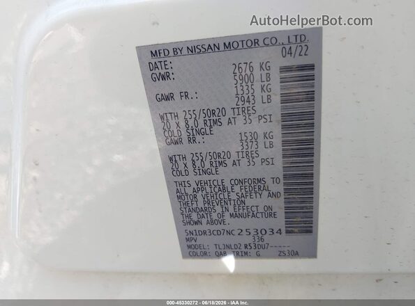 5N1DR3CD7NC253034 2022 NISSAN PATHFINDER White Շարժիչի բաժամունքի տեսք