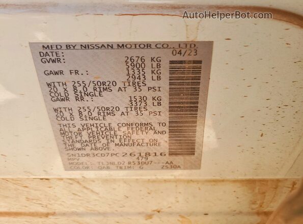 5N1DR3CD7PC261816 2023 NISSAN PATHFINDER White 