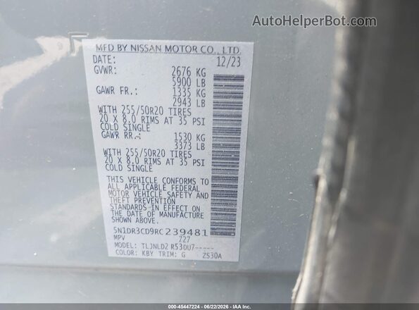 5N1DR3CD9RC239481 2024 NISSAN PATHFINDER Gray Շարժիչի բաժամունքի տեսք