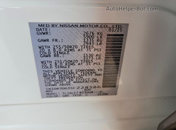 5N1DR3DG3SC228586 2025 NISSAN PATHFINDER White Widok wnętrza 360 stopni