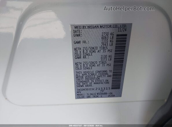 5N1DR3DJ1SC215315 2025 NISSAN PATHFINDER White Engine compartment view