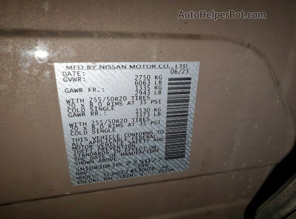 5N1DR3DK3PC275077 2023 NISSAN PATHFINDER Brown Вид наклейки з VIN-кодом
