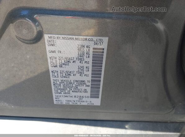 5N1ET2MV7HC828650 2017 NISSAN ROGUE HYBRID Gray Vista del compartimento del motor