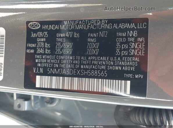 5NMJA3DEXSH588565 2025 HYUNDAI TUCSON Gray Շարժիչի բաժամունքի տեսք
