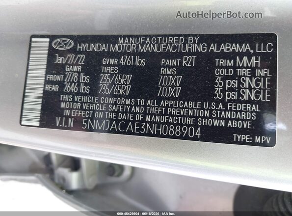 5NMJACAE3NH088904 2022 HYUNDAI TUCSON Silver Widok komory silnika