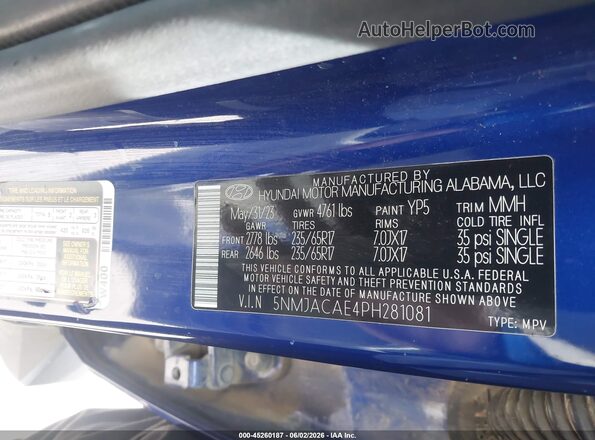 5NMJACAE4PH281081 2023 HYUNDAI TUCSON Blue Engine compartment view