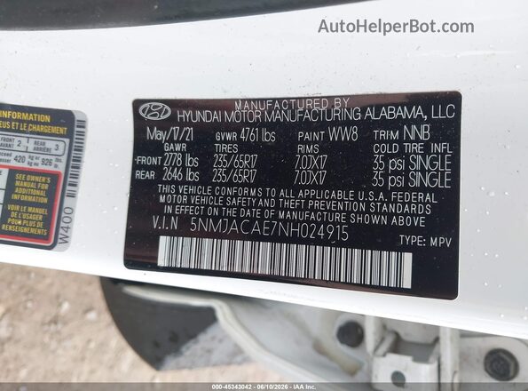 5NMJACAE7NH024915 2022 HYUNDAI TUCSON White Widok komory silnika