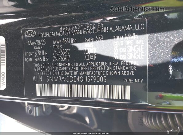 5NMJACDE4SH579005 2025 HYUNDAI TUCSON Черный Вид подкапотного пространства