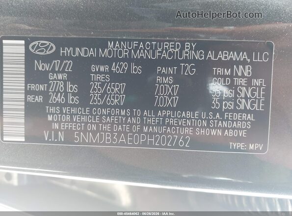 5NMJB3AE0PH202762 2023 HYUNDAI TUCSON Gray Vista del compartimento del motor