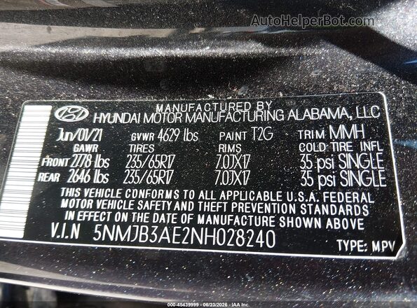 5NMJB3AE2NH028240 2022 HYUNDAI TUCSON Gray ძრავის განყოფილების ხედი