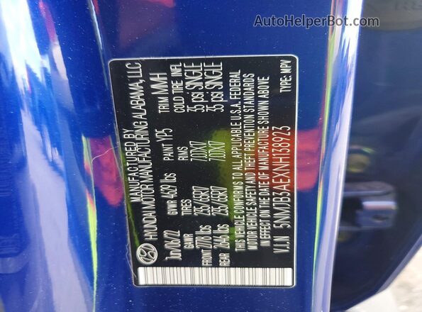 5NMJB3AEXNH138923 2022 HYUNDAI TUCSON Blue 