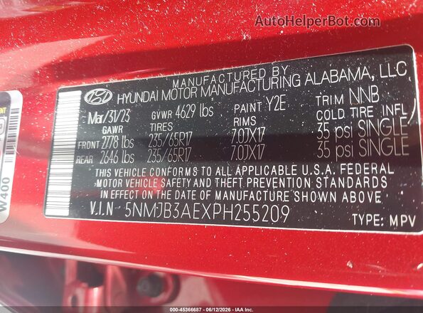 5NMJB3AEXPH255209 2023 HYUNDAI TUCSON Red Engine compartment view
