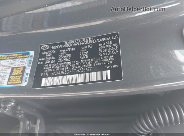 5NMJB3DE3TH735677 2026 HYUNDAI TUCSON Gray Vista del compartimento del motor