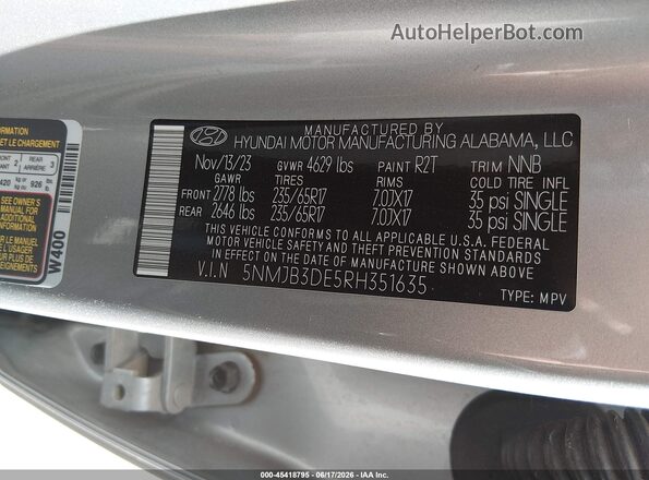 5NMJB3DE5RH351635 2024 HYUNDAI TUCSON Серебряный 