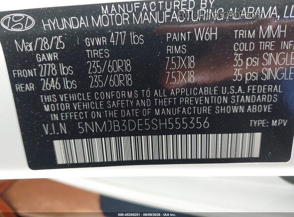 5NMJB3DE5SH555356 2025 HYUNDAI TUCSON White Vista del compartimento del motor