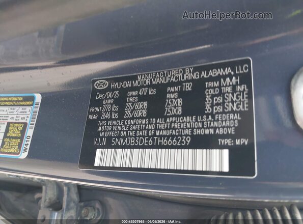 5NMJB3DE6TH666239 2026 HYUNDAI TUCSON Blue Շարժիչի բաժամունքի տեսք