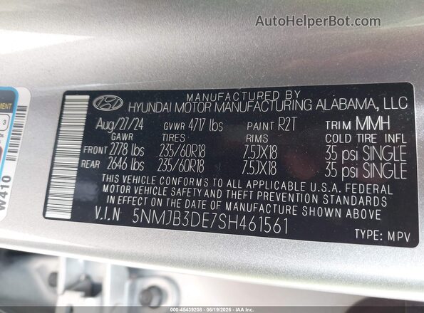 5NMJB3DE7SH461561 2025 HYUNDAI TUCSON Silver 