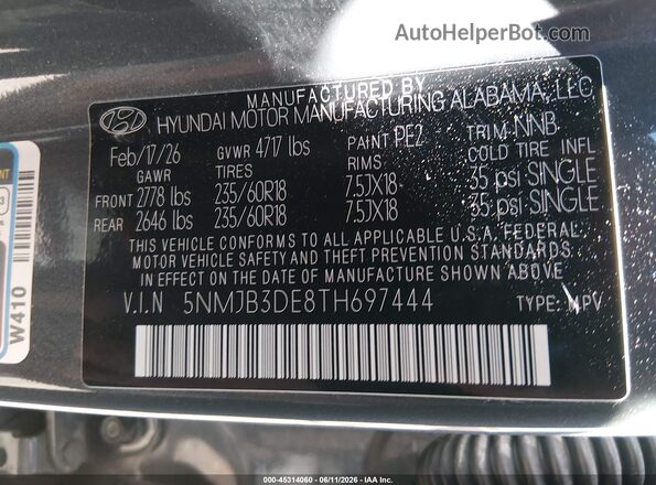 5NMJB3DE8TH697444 2026 HYUNDAI TUCSON Gray 