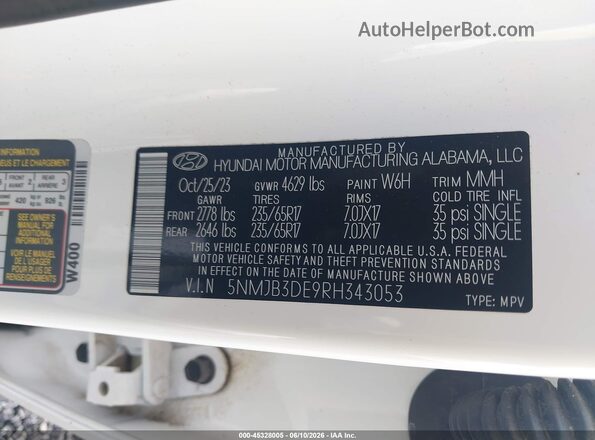 5NMJB3DE9RH343053 2024 HYUNDAI TUCSON Белый Вид подкапотного пространства