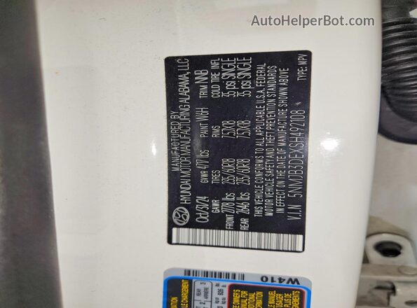 5NMJB3DEXSH492108 2025 HYUNDAI TUCSON White ძრავის განყოფილების ხედი