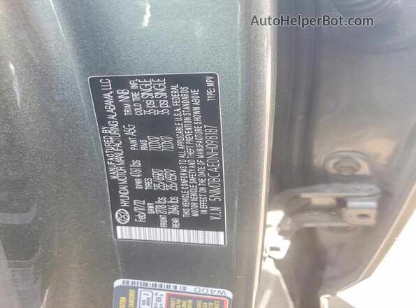 5NMJBCAE0NH098187 2022 HYUNDAI TUCSON Gray 