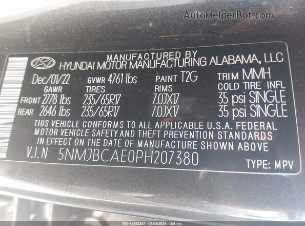 5NMJBCAE0PH207380 2023 HYUNDAI TUCSON Gray Engine compartment view