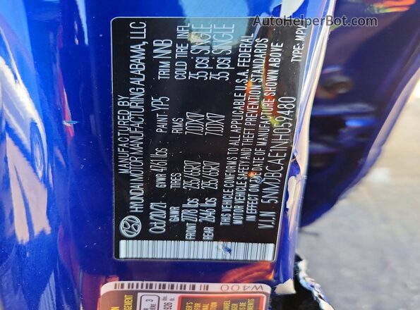 5NMJBCAE1NH059480 2022 HYUNDAI TUCSON Синий 