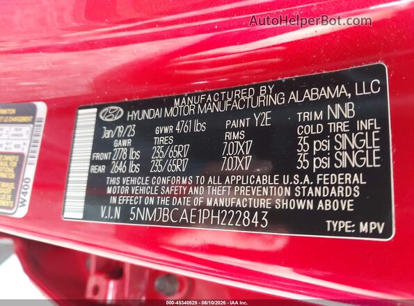 5NMJBCAE1PH222843 2023 HYUNDAI TUCSON Red ძრავის განყოფილების ხედი