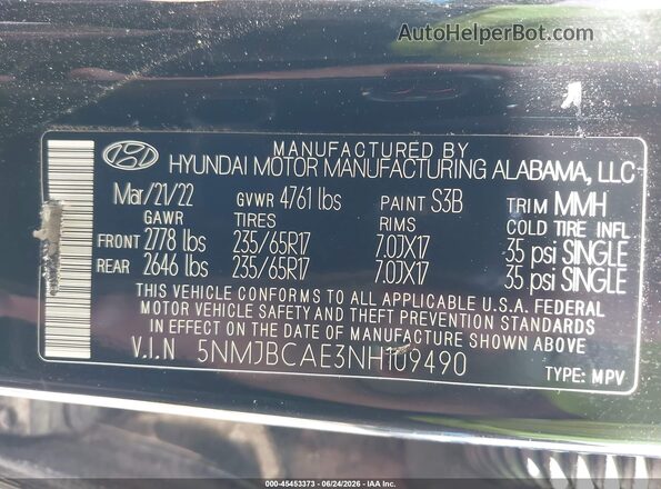 5NMJBCAE3NH109490 2022 HYUNDAI TUCSON Черный Вид подкапотного пространства