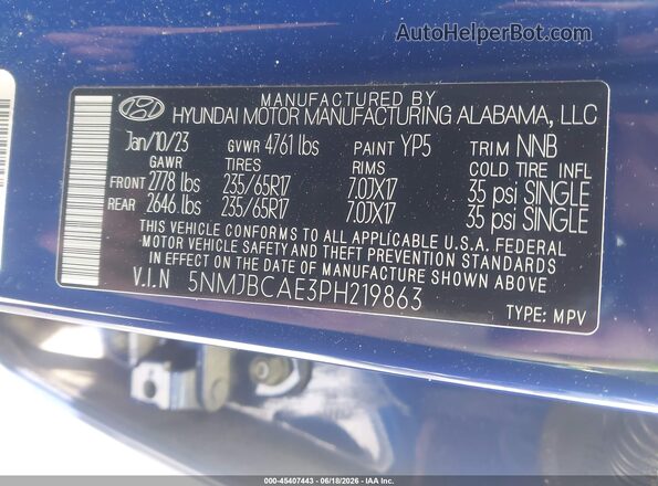 5NMJBCAE3PH219863 2023 HYUNDAI TUCSON Blue ძრავის განყოფილების ხედი