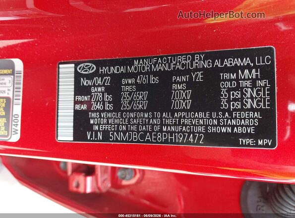 5NMJBCAE8PH197472 2023 HYUNDAI TUCSON Red Շարժիչի բաժամունքի տեսք