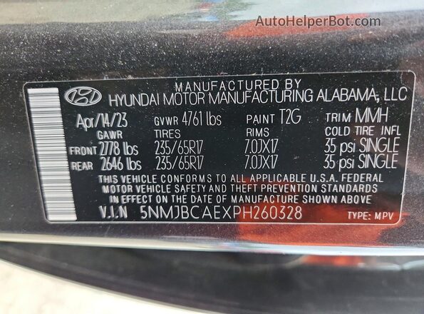 5NMJBCAEXPH260328 2023 HYUNDAI TUCSON Gray Widok naklejki z numerem VIN