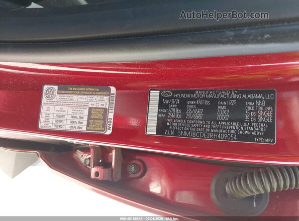 5NMJBCDE2RH409054 2024 HYUNDAI TUCSON Burgundy Widok komory silnika