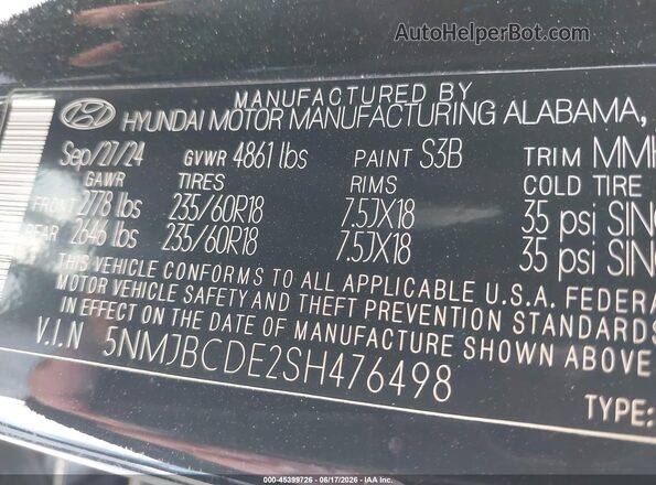 5NMJBCDE2SH476498 2025 HYUNDAI TUCSON Черный Вид подкапотного пространства