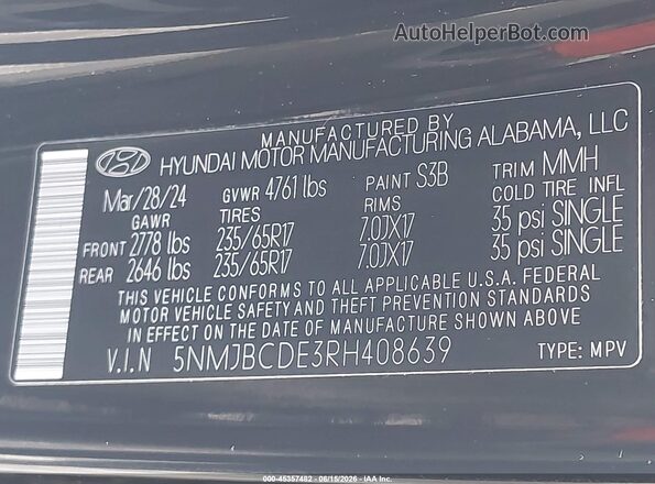 5NMJBCDE3RH408639 2024 HYUNDAI TUCSON Black 