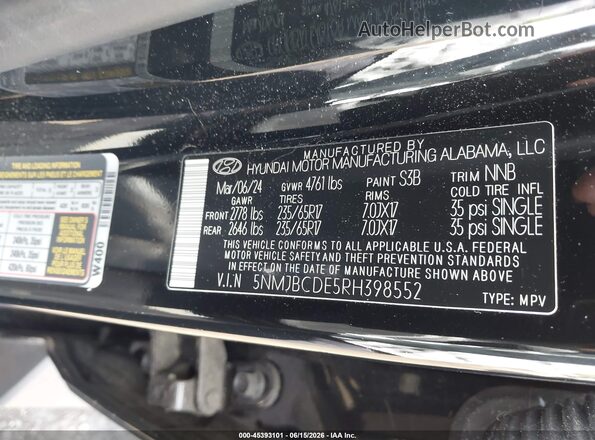 5NMJBCDE5RH398552 2024 HYUNDAI TUCSON Black ძრავის განყოფილების ხედი