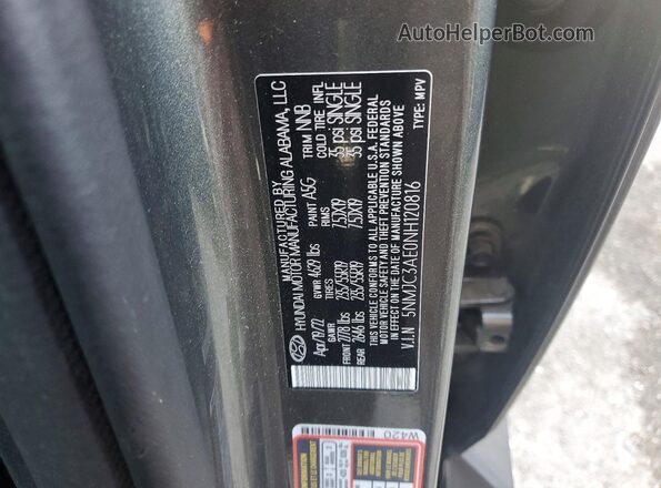 5NMJC3AE0NH120816 2022 HYUNDAI TUCSON Gray Панорамний вид салону 360°